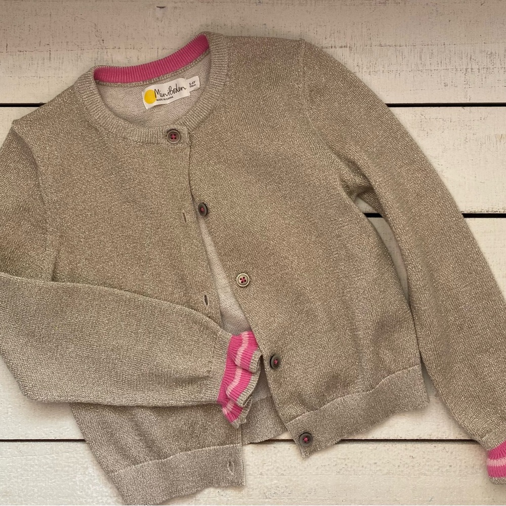 Mini Boden Gold Metallic Cardigan with Pink Trim sz 5-6